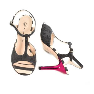 FEDRA- black &Ivory fabric&fuchsia leather